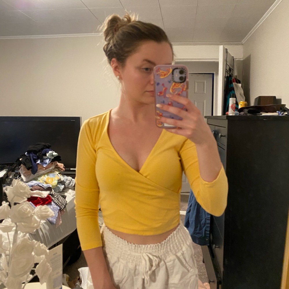 Forever 21 Size Small Yellow Wrap Crop Top